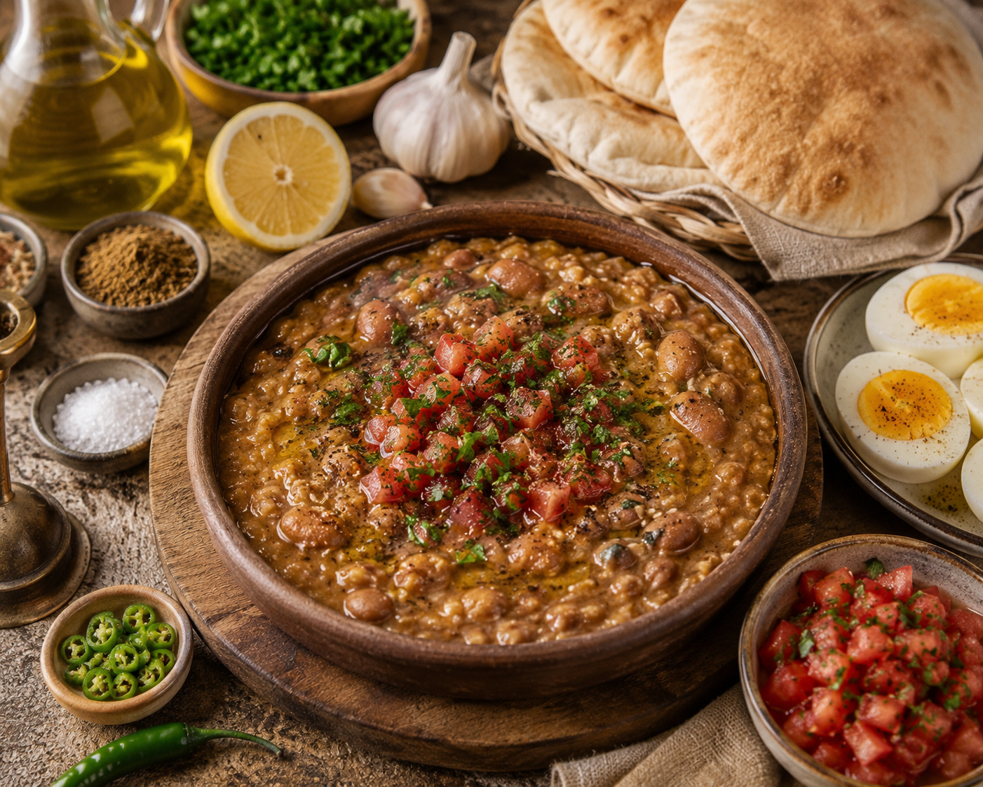 فول مدمس بالكمون والليمون
